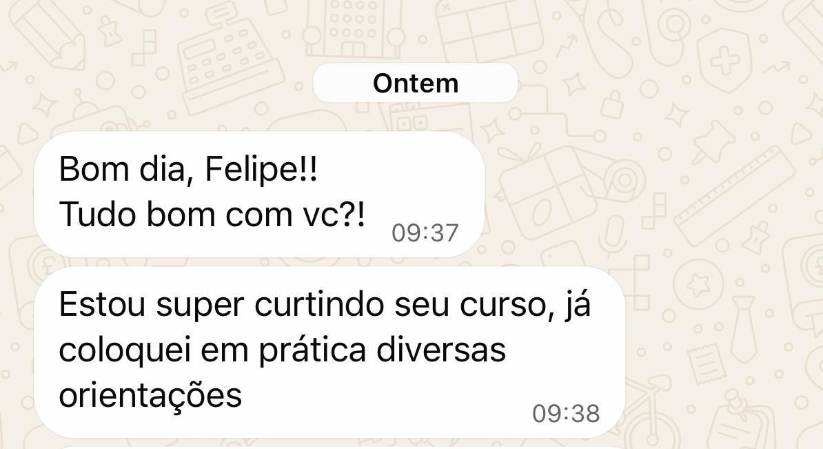 Print da mensagem de WhatsApp enviada por um aluno do treinamento
